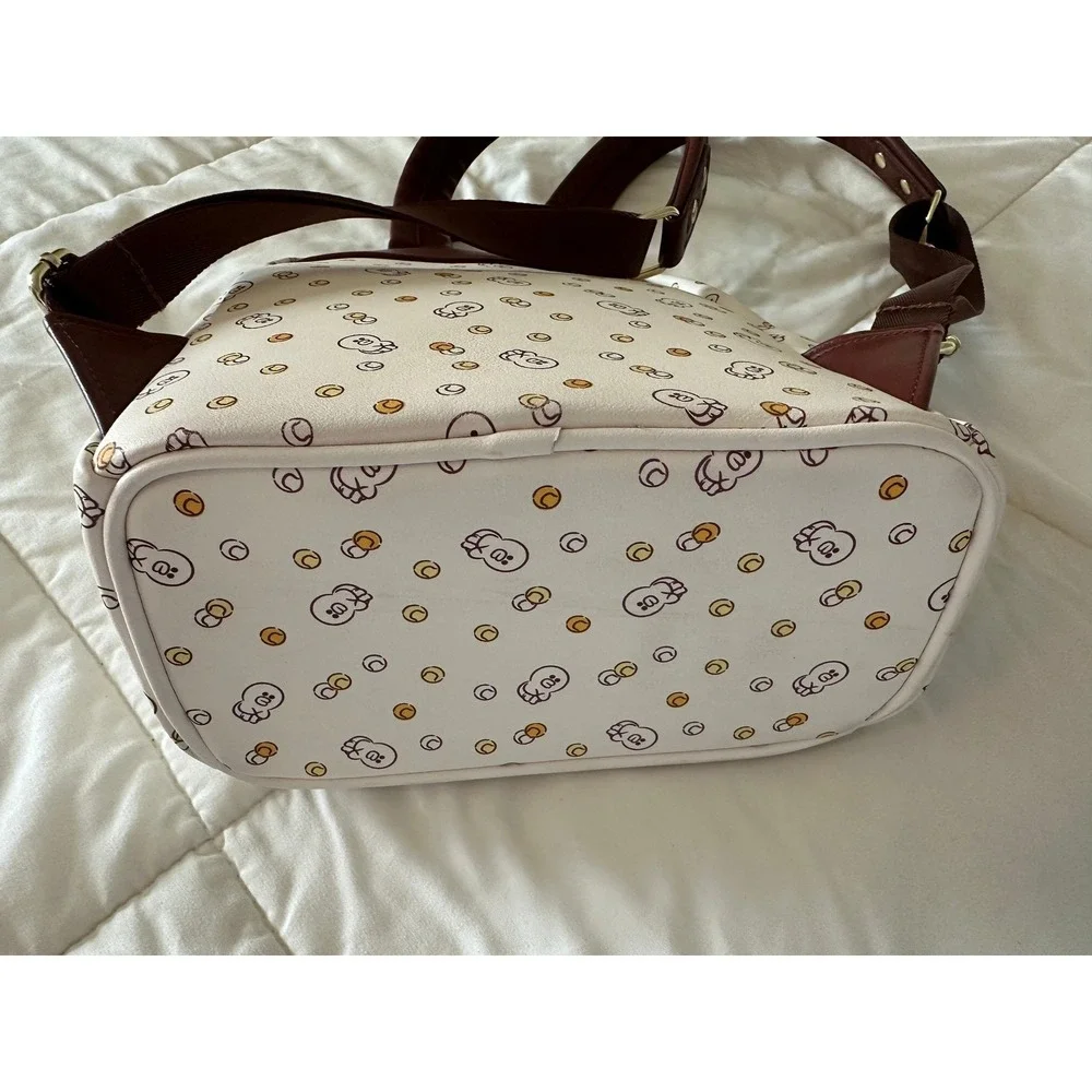 LINE‎ FRIENDS Brown Bear Gumball Machine Mini Backpack Cream Maroon Faux Leather